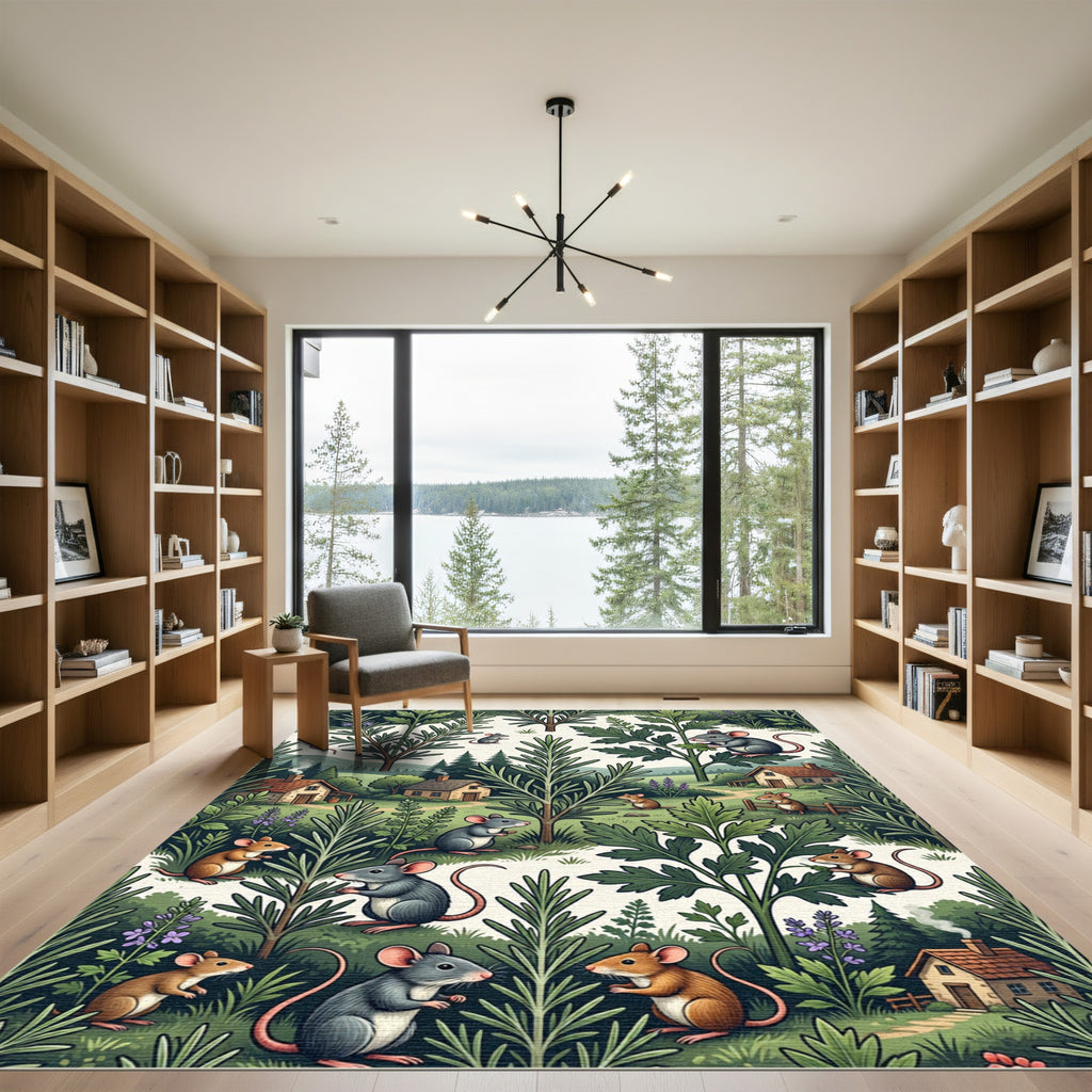 Whimsical Woodland Mouse and Herb Garden Rug