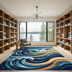 Abstract Oceanic Swirls in Navy and Gold Rug