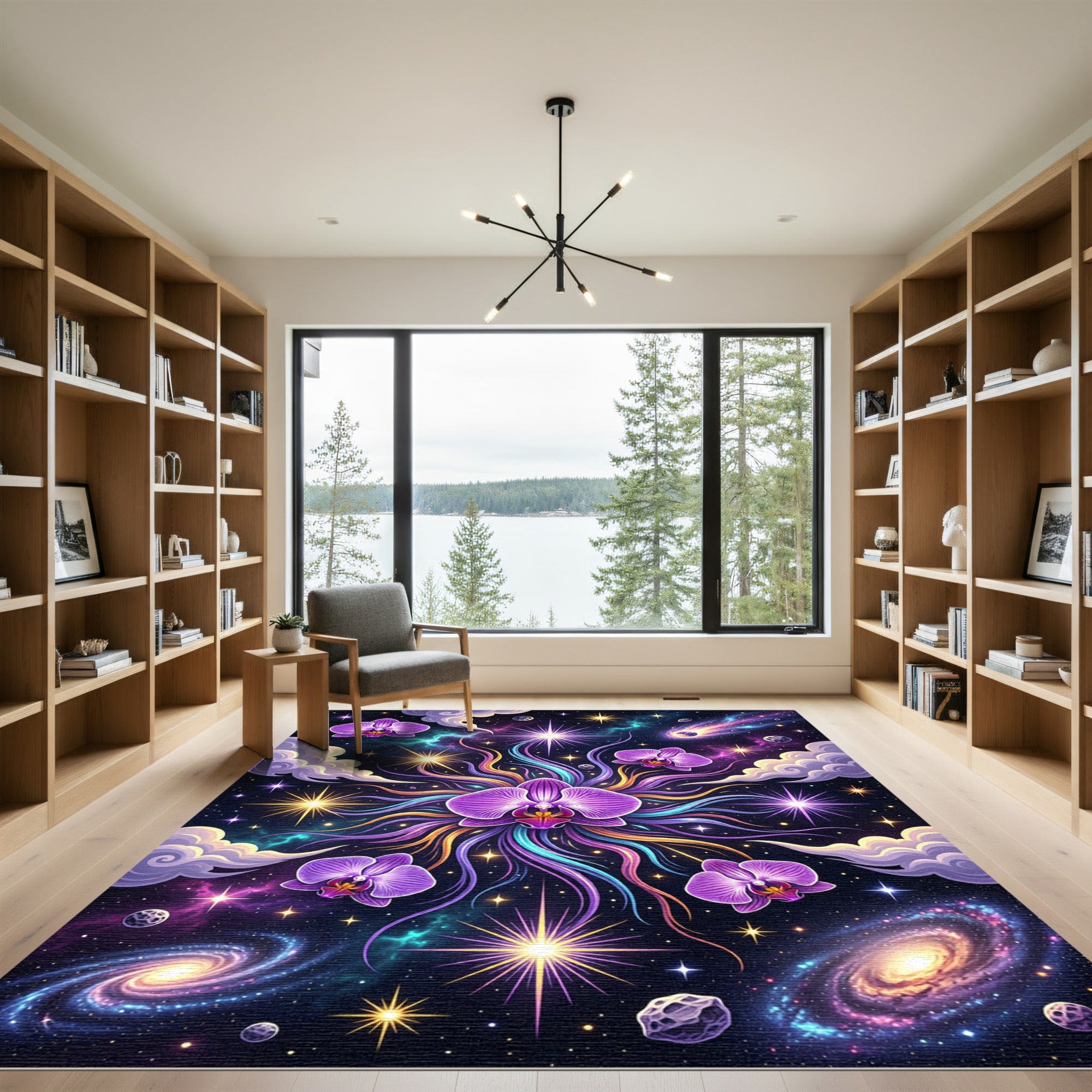 Vibrant Purple Orchid Galaxy Swirls Rug