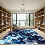 Fluid Navy Blue Abstract Swirl Rug