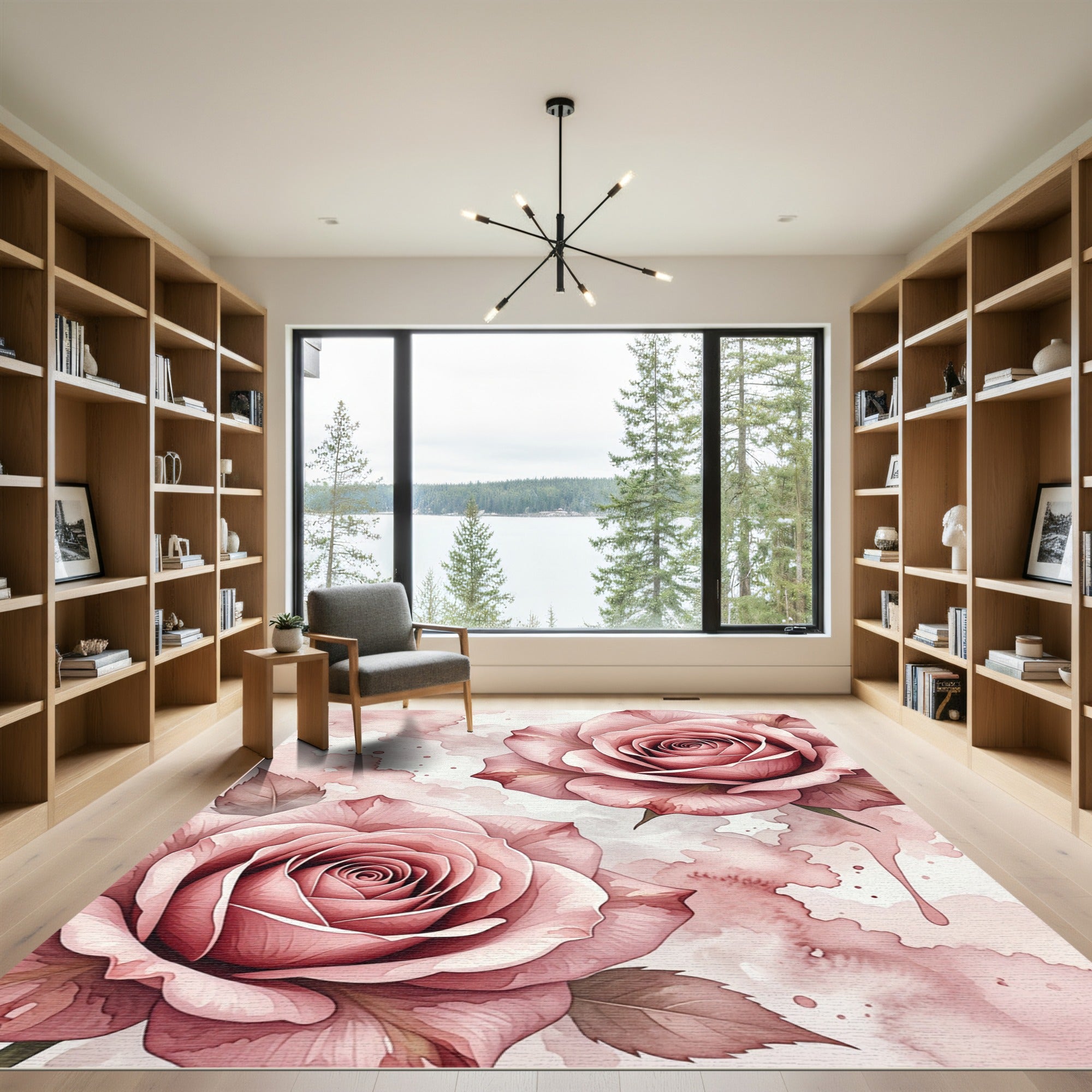 Watercolor Blush Rose Floral Art Rug