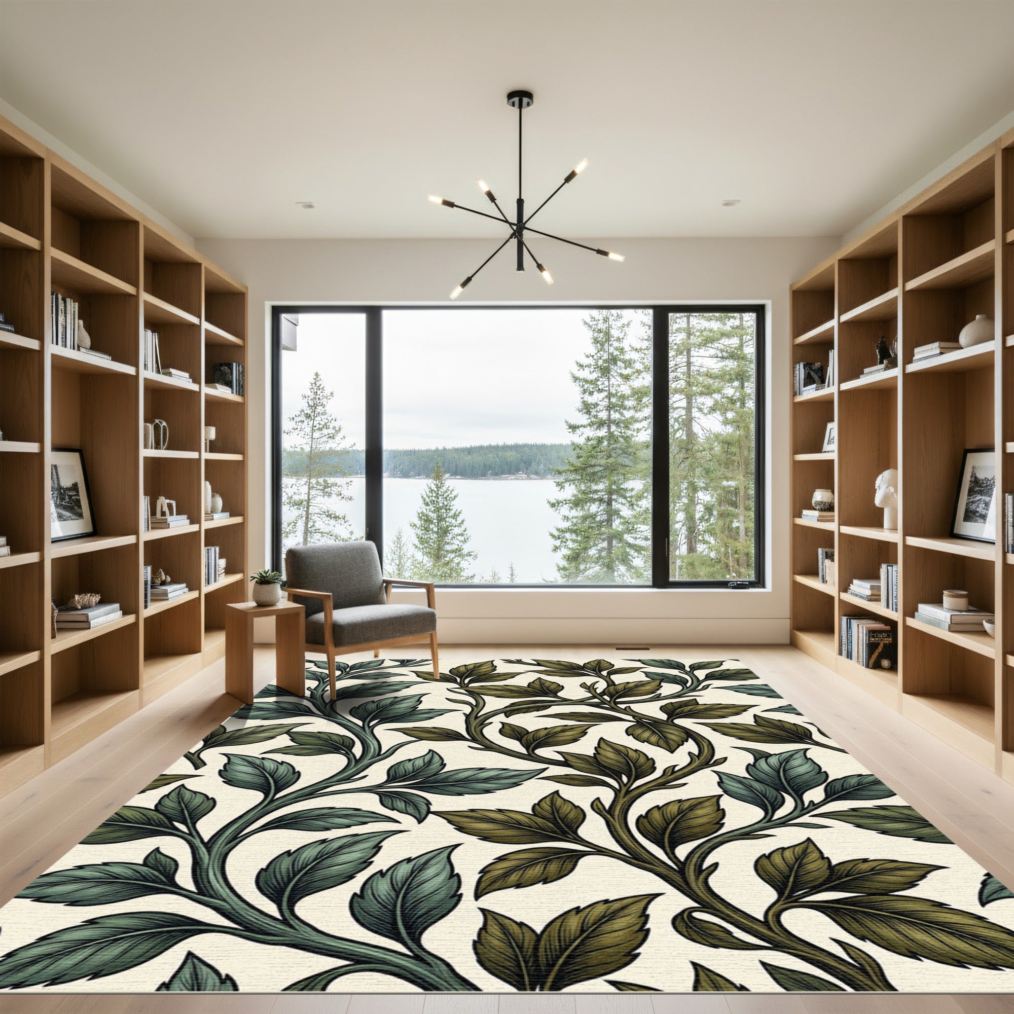 Classical Botanical Twining Leaf Vine Rug