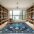 Elegant Blue Paisley Floral Ornament Rug