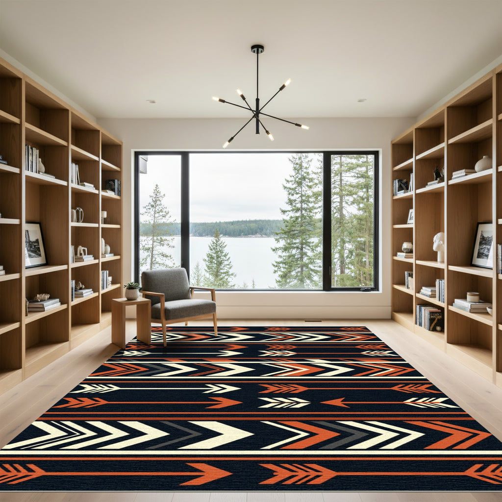 Bold Orange Arrow Tribal Stripes Rug