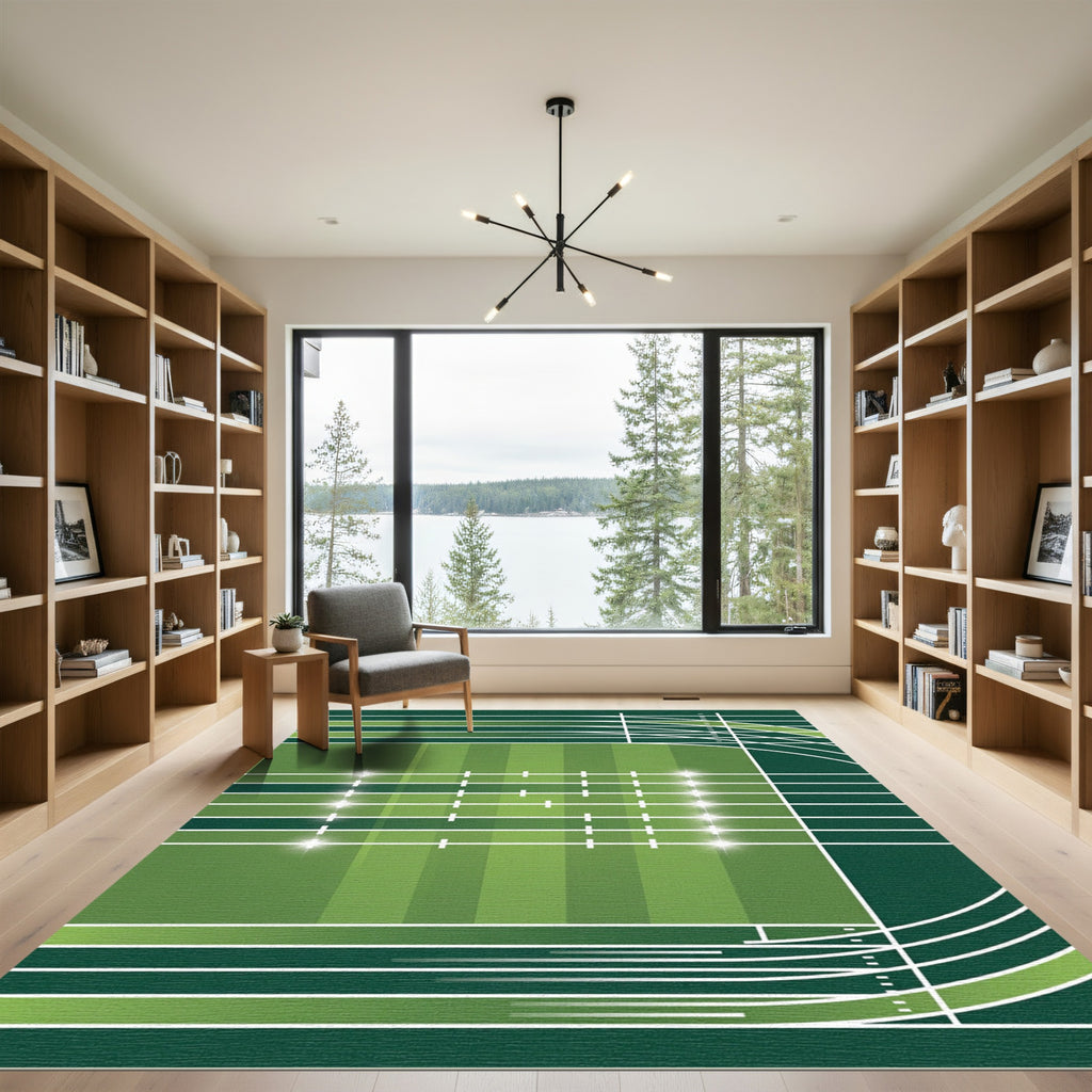 Modern Green Athletic Stadium Grid Rug
