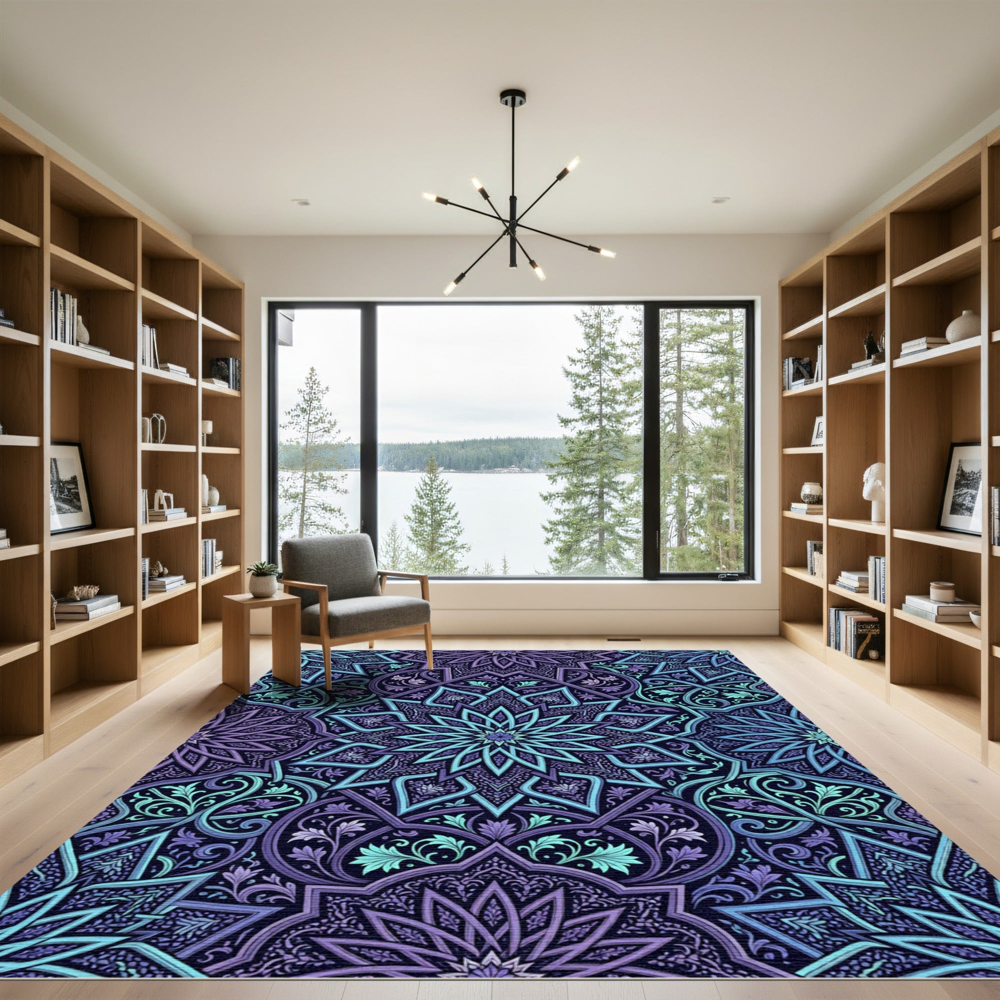 Deep Violet Teal Intricate Mandala Rug