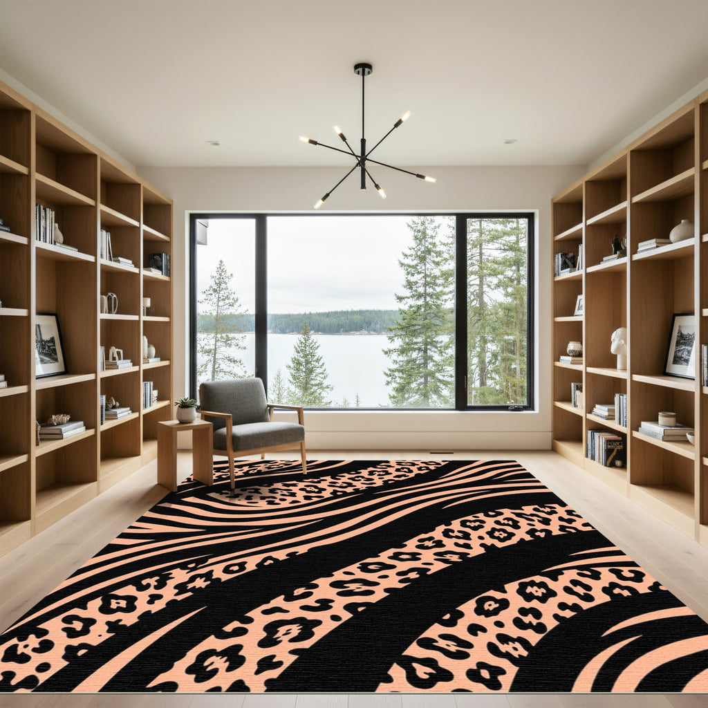 Peach and Black Zebra Leopard Fusion Rug