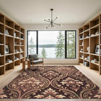 Damask Chocolate and Rose Gold Scroll Rug