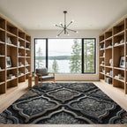 Ornate Dark Gray Floral Medallion Rug