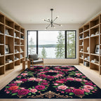 Elegant Pink Rose Floral Wreath Rug