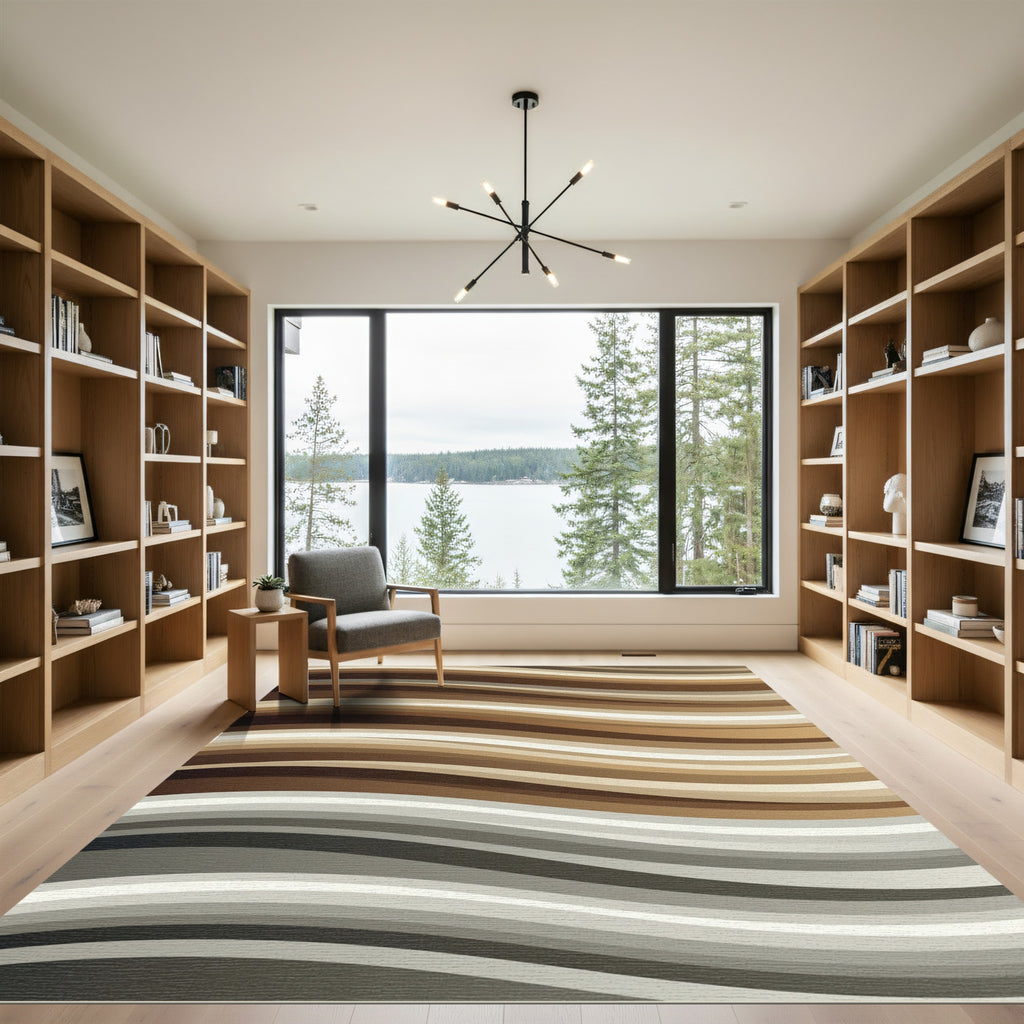 Earthy Tone Horizontal Wave Flow Rug