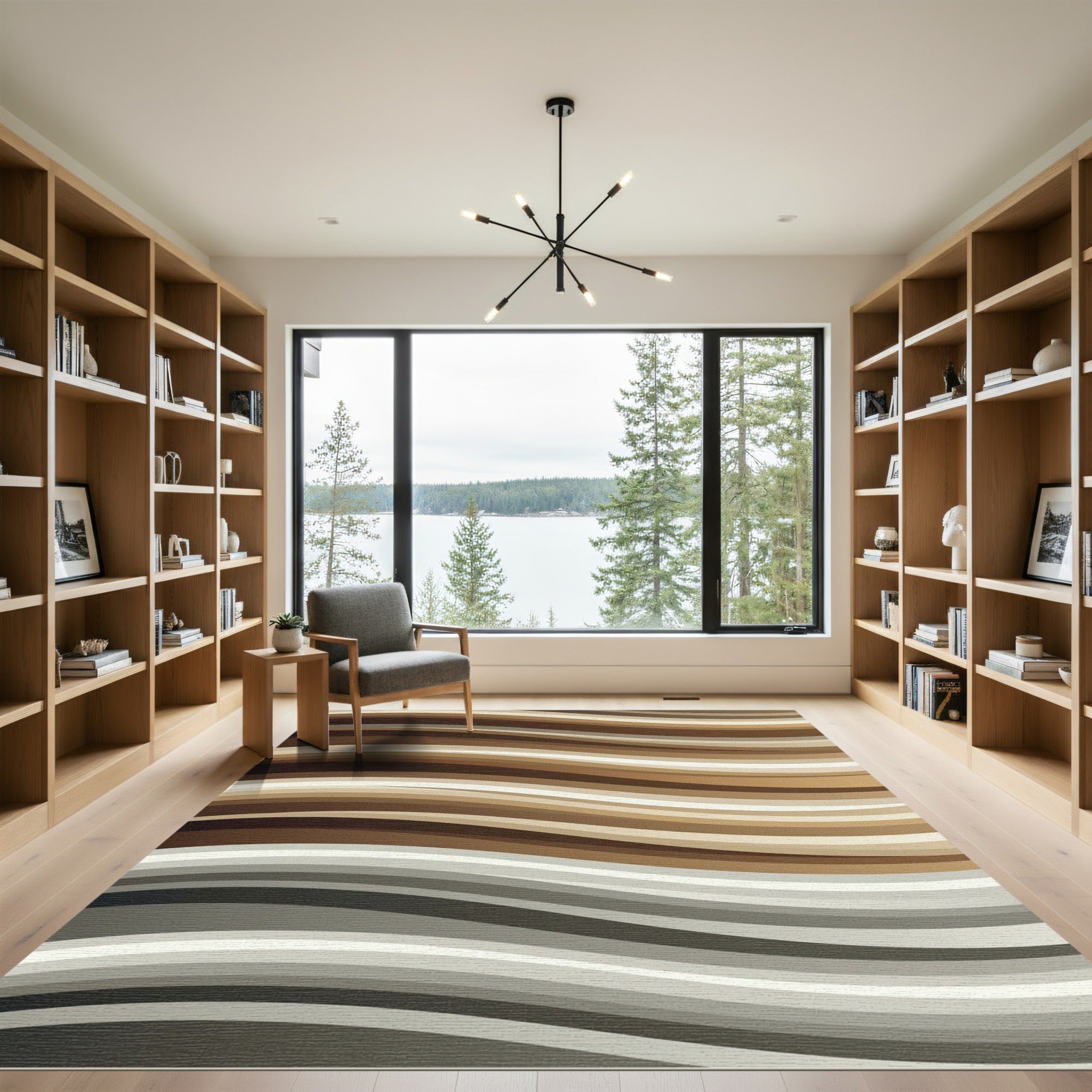 Earthy Tone Horizontal Wave Flow Rug