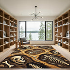 Earthy Fossil Skulls Hexagon Bone Tile Rug