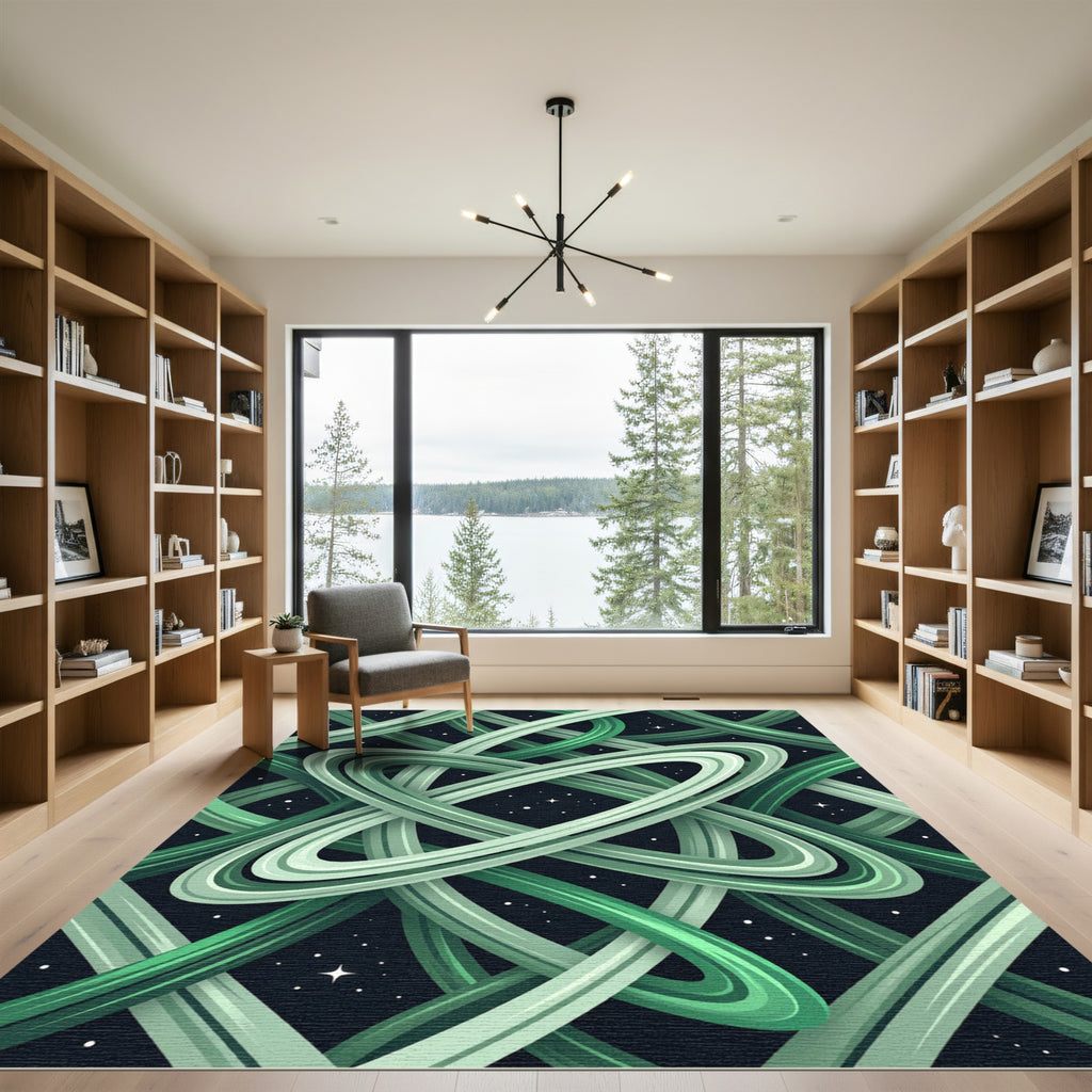 Intertwined Emerald Rings Cosmic Rug