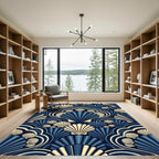 Art Deco Midnight Navy Shell Wallpaper Rug