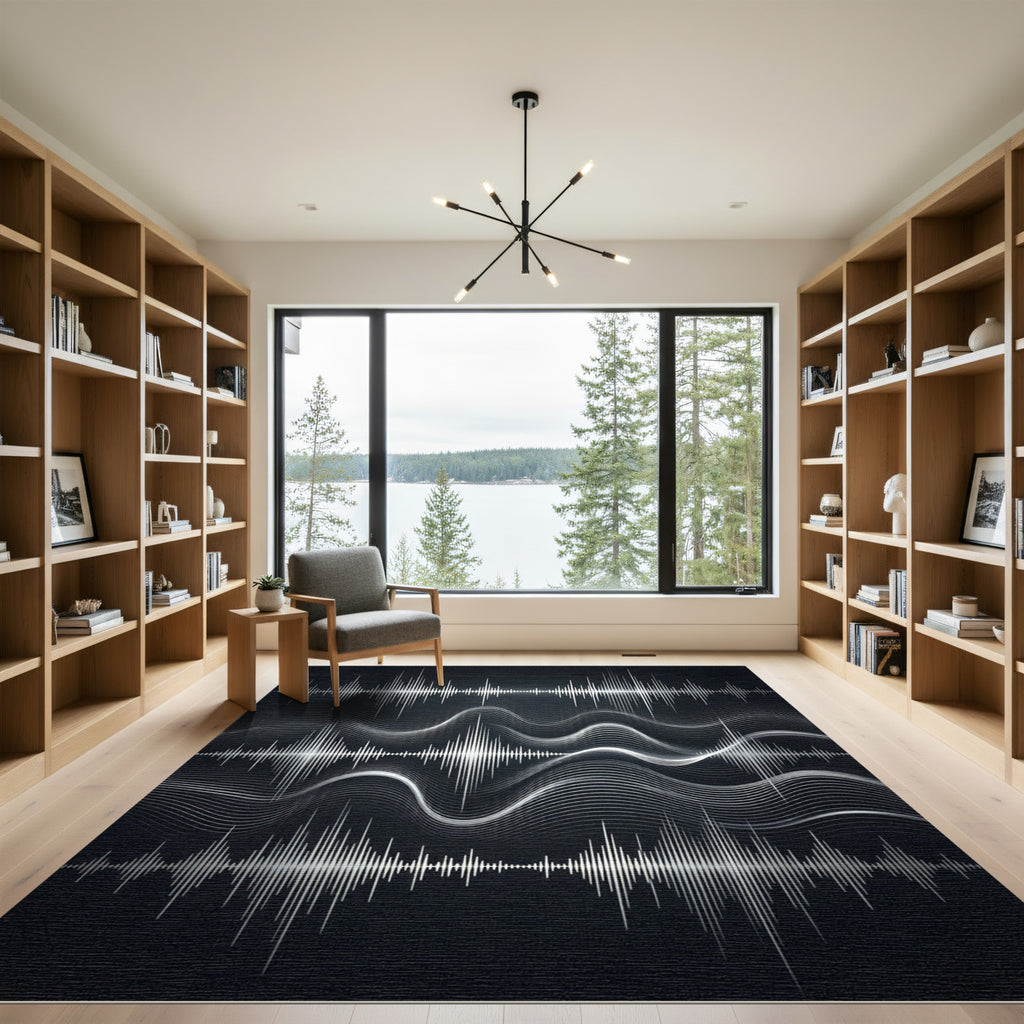 Silver Soundwave Abstract Lines Rug