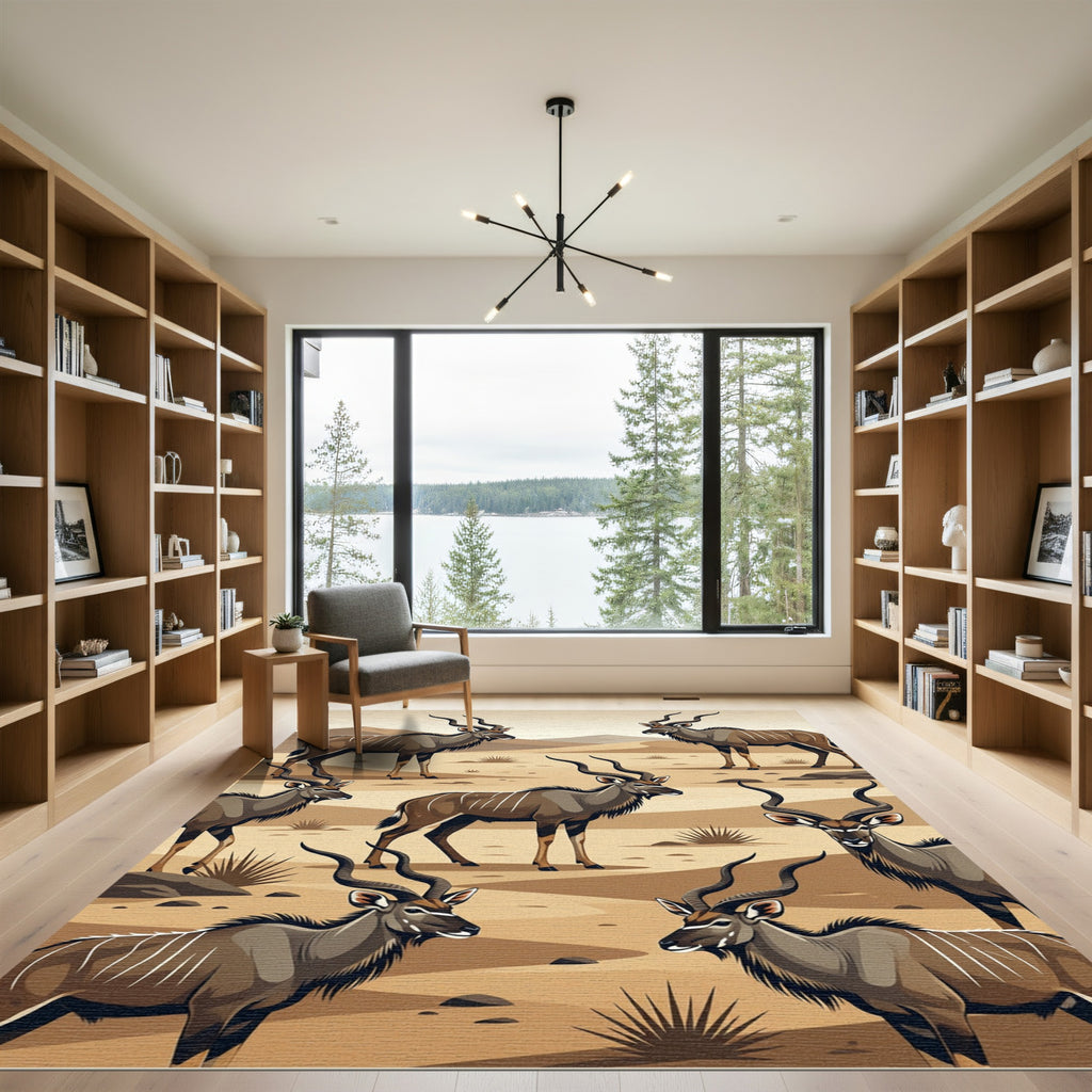 Desert Antelope Beige Savannah Art Rug