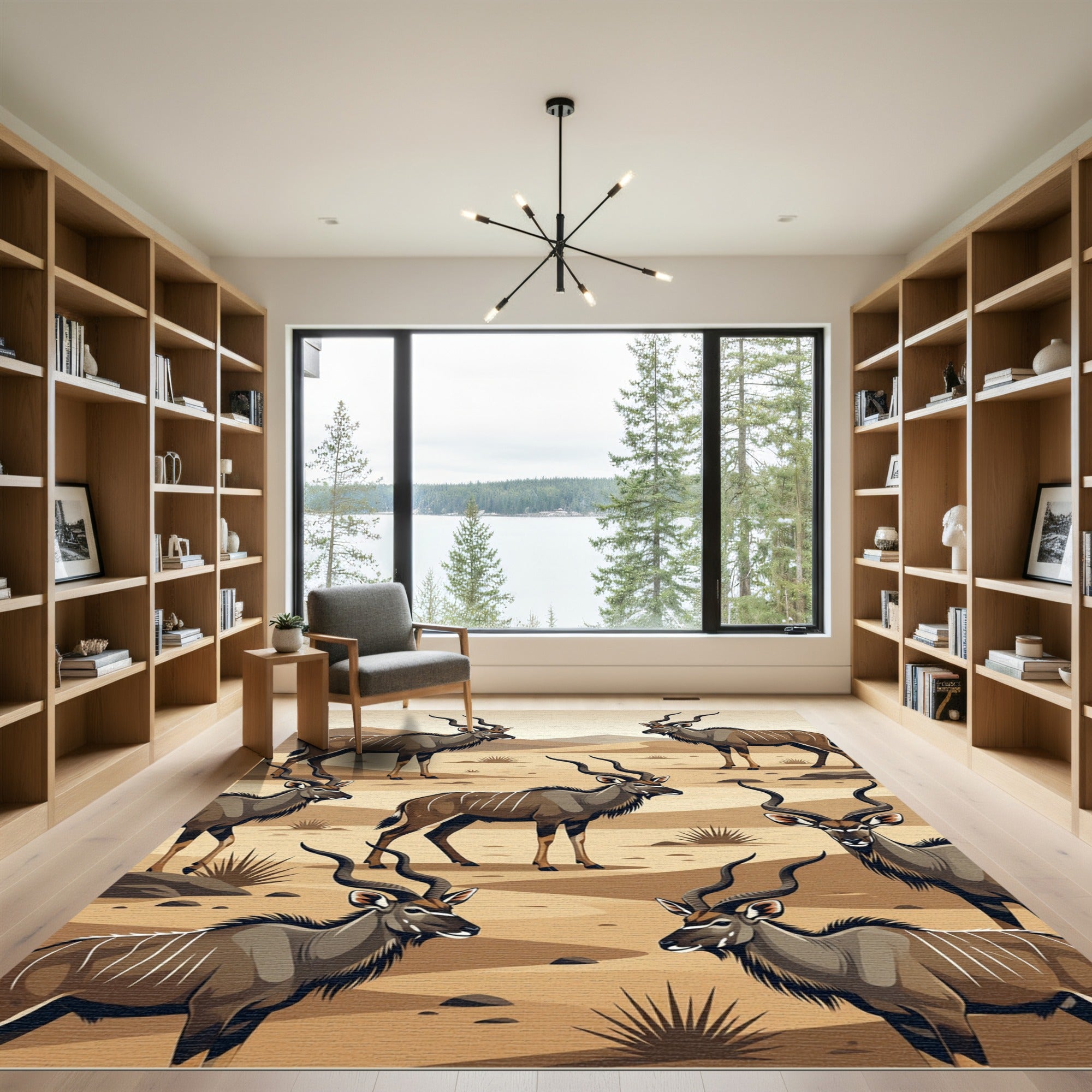 Desert Antelope Beige Savannah Art Rug