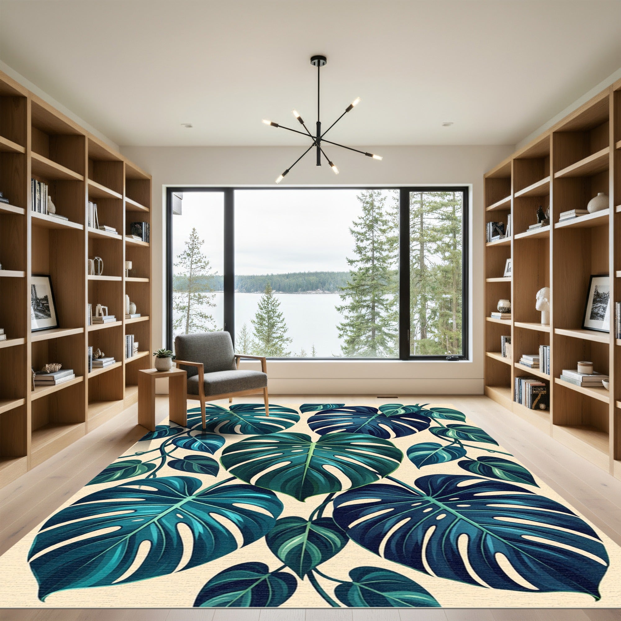 Lush Teal Tropical Monstera Foliage Rug