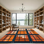 Modern Geometric Sunset Orange Grid Rug