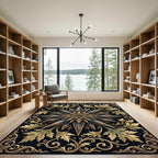 Ornate Gold Leaf Celestial Star Rug