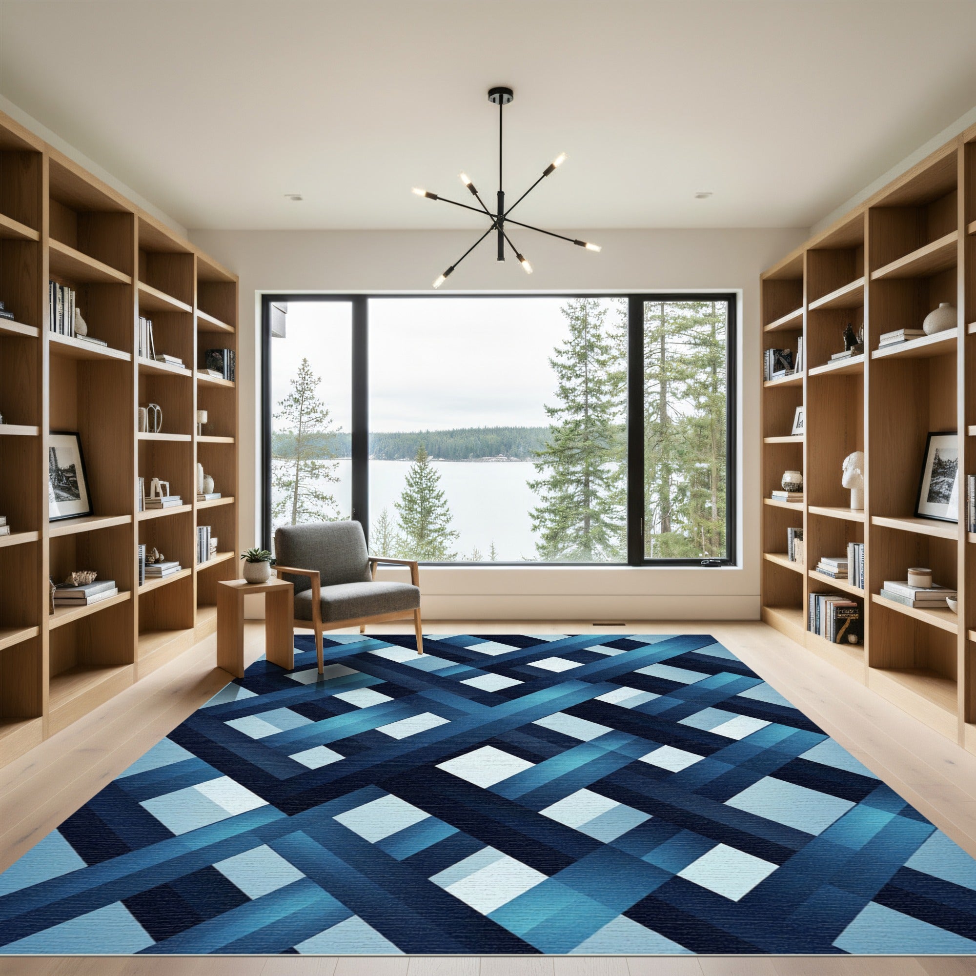 Modern Navy Blue Geometric Interwoven Rug