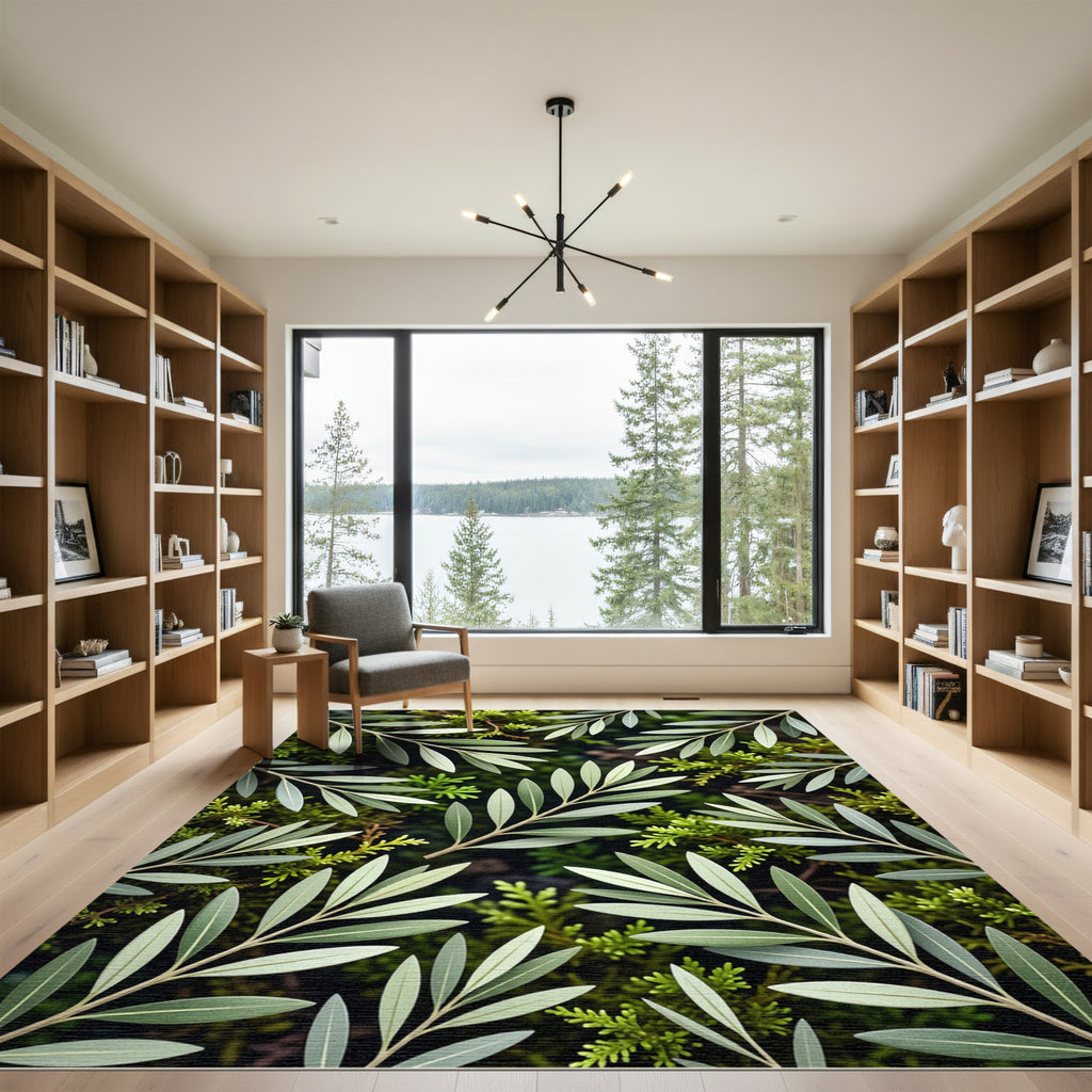 Lush Green Olive Branch Botanical Rug