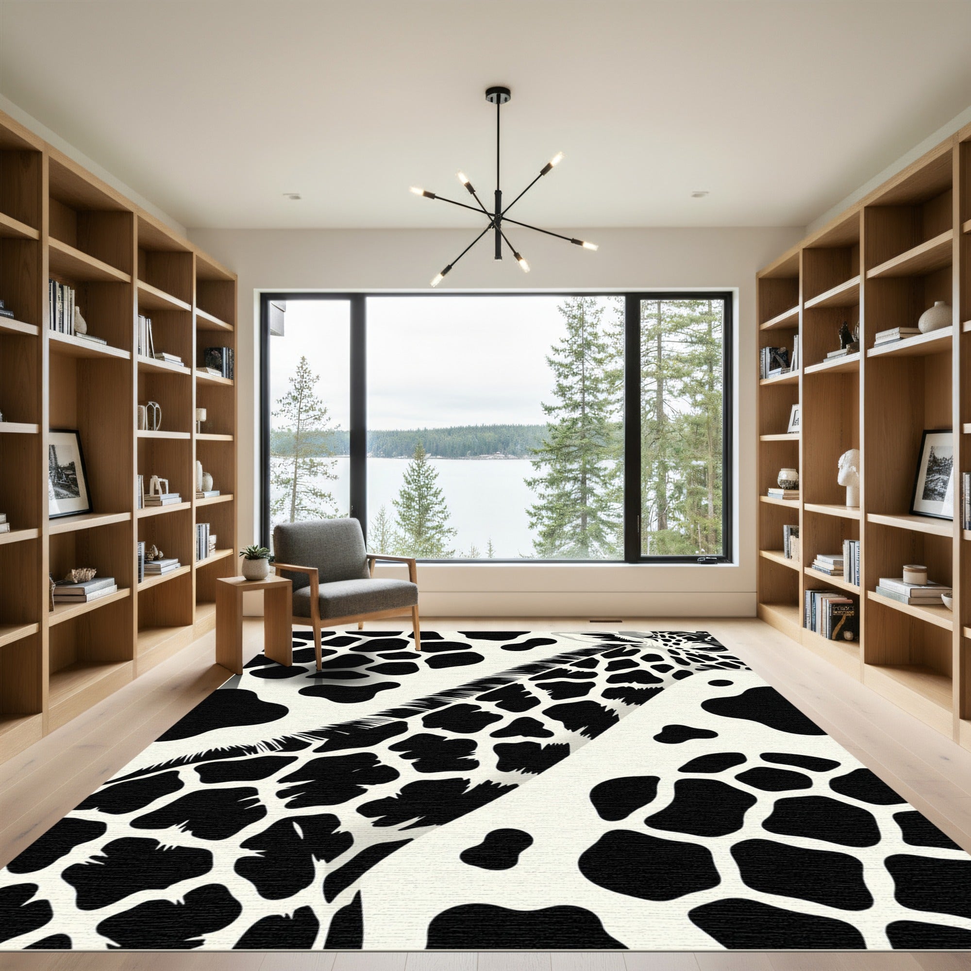 Modern Black and White Giraffe Spot Rug