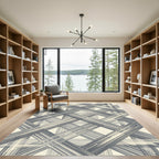 Textured Charcoal Plaid Intersecting Lines Rug