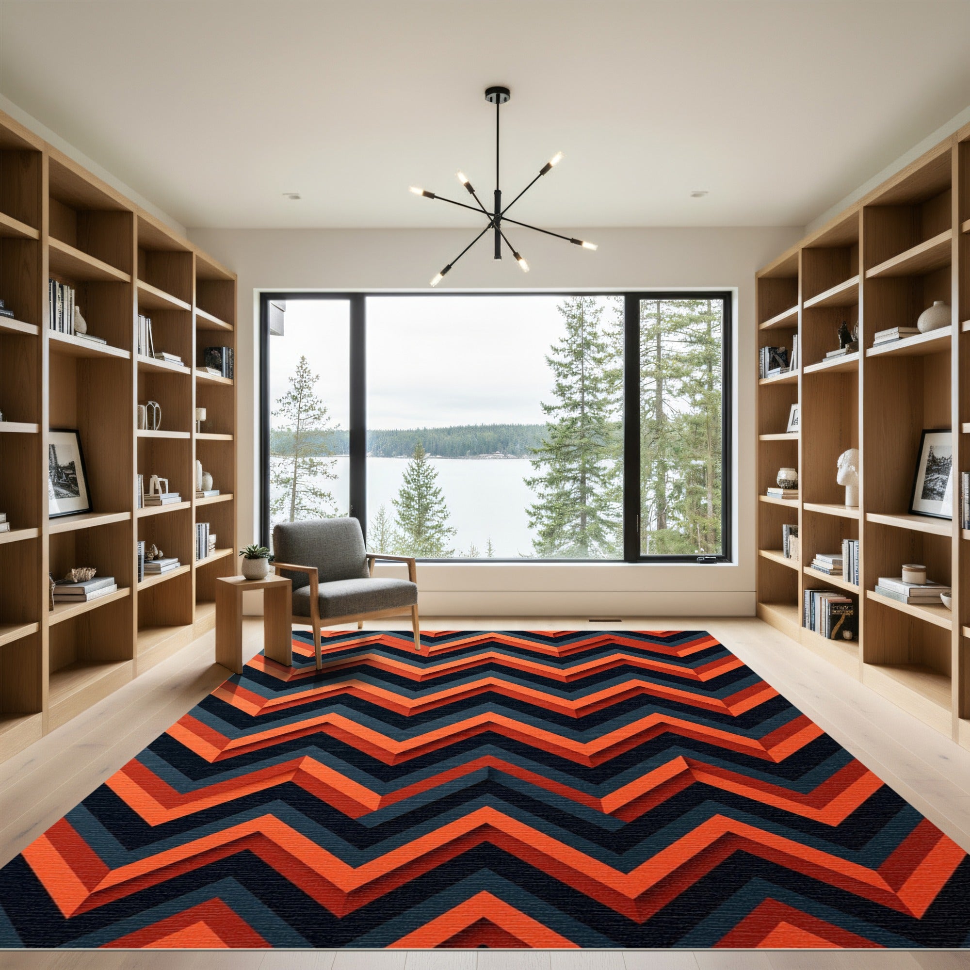 Bold Orange Chevron Layered Rug