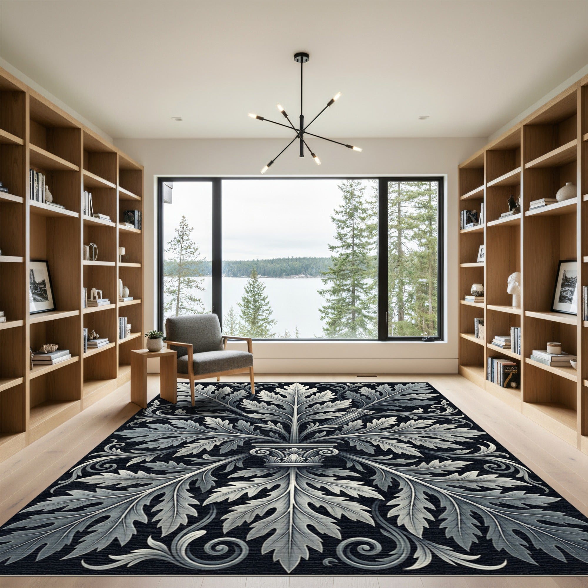 Classic Acanthus Column Black White Rug