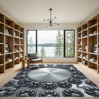 Brushed Silver Metallic Paw Print Medallion Rug