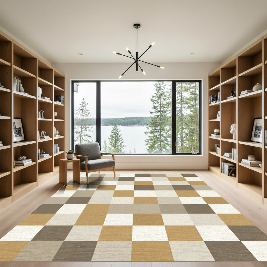Modern Neutral Earth Tone Checkerboard Rug