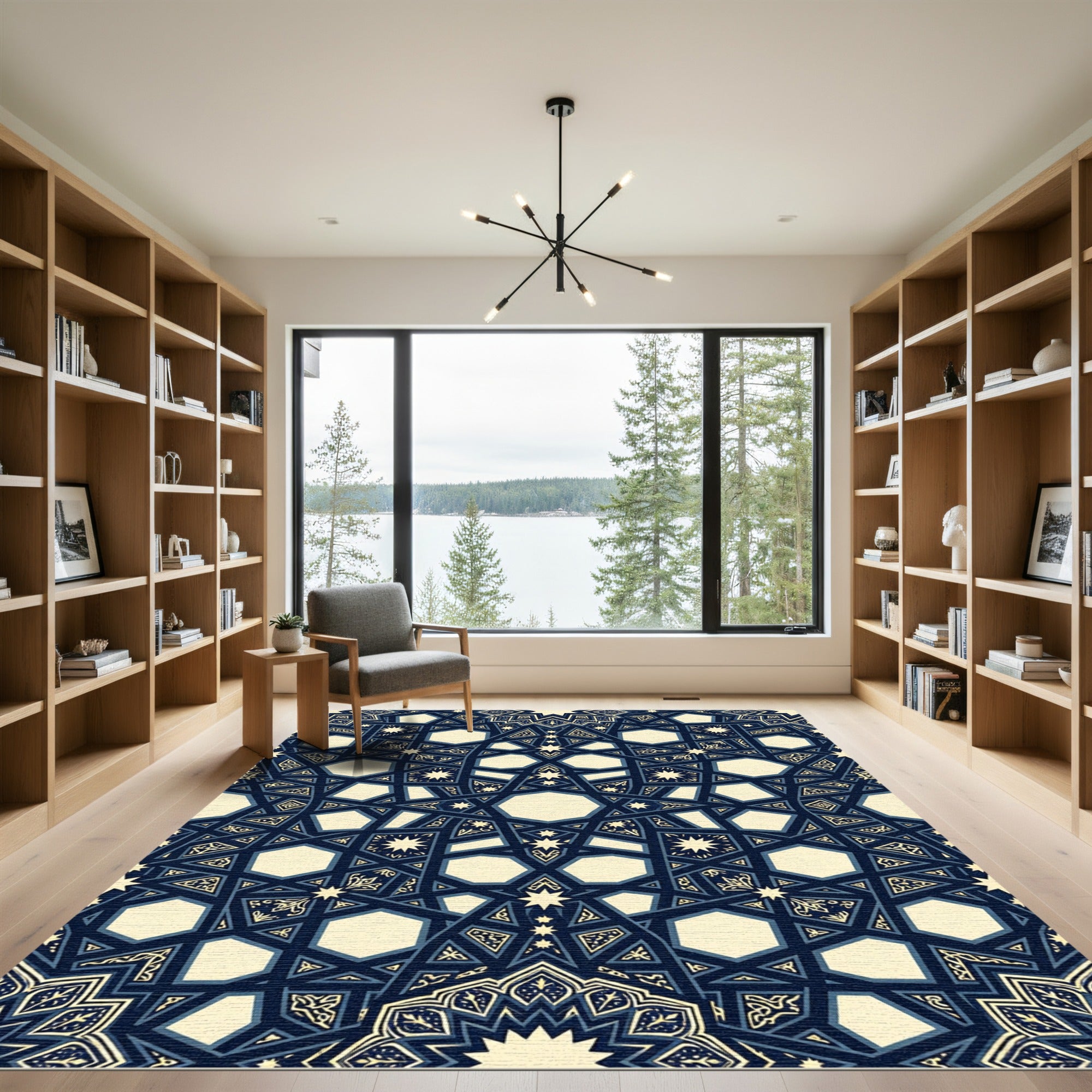 Midnight Navy Geometric Star Medallion Rug