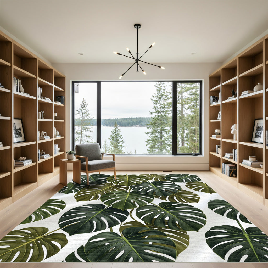 Deep Green Monstera Foliage Ensemble Rug