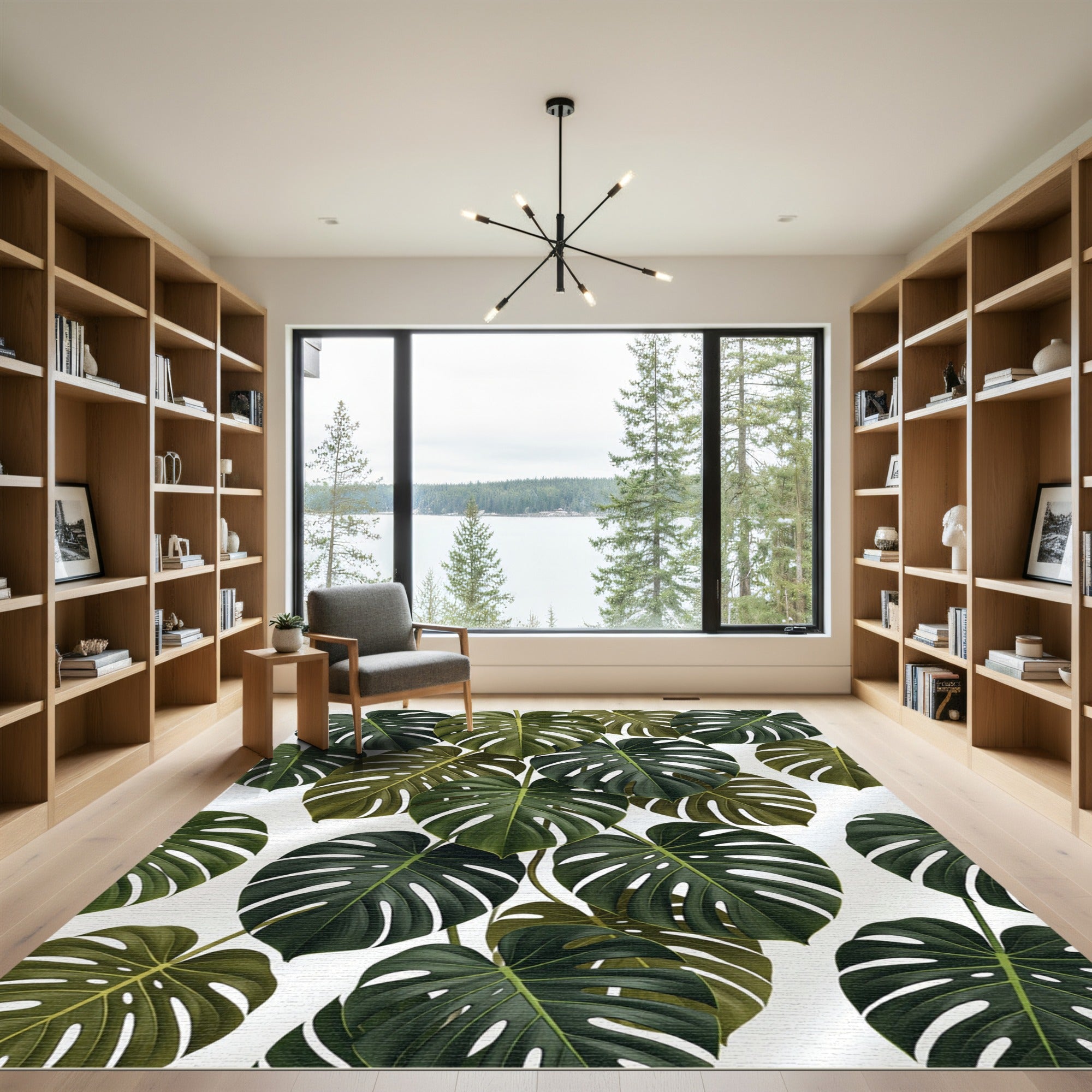 Deep Green Monstera Foliage Ensemble Rug