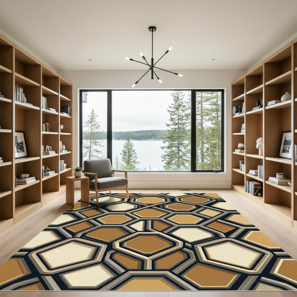 Geometric Hexagon Honeycomb Earth Tone Rug