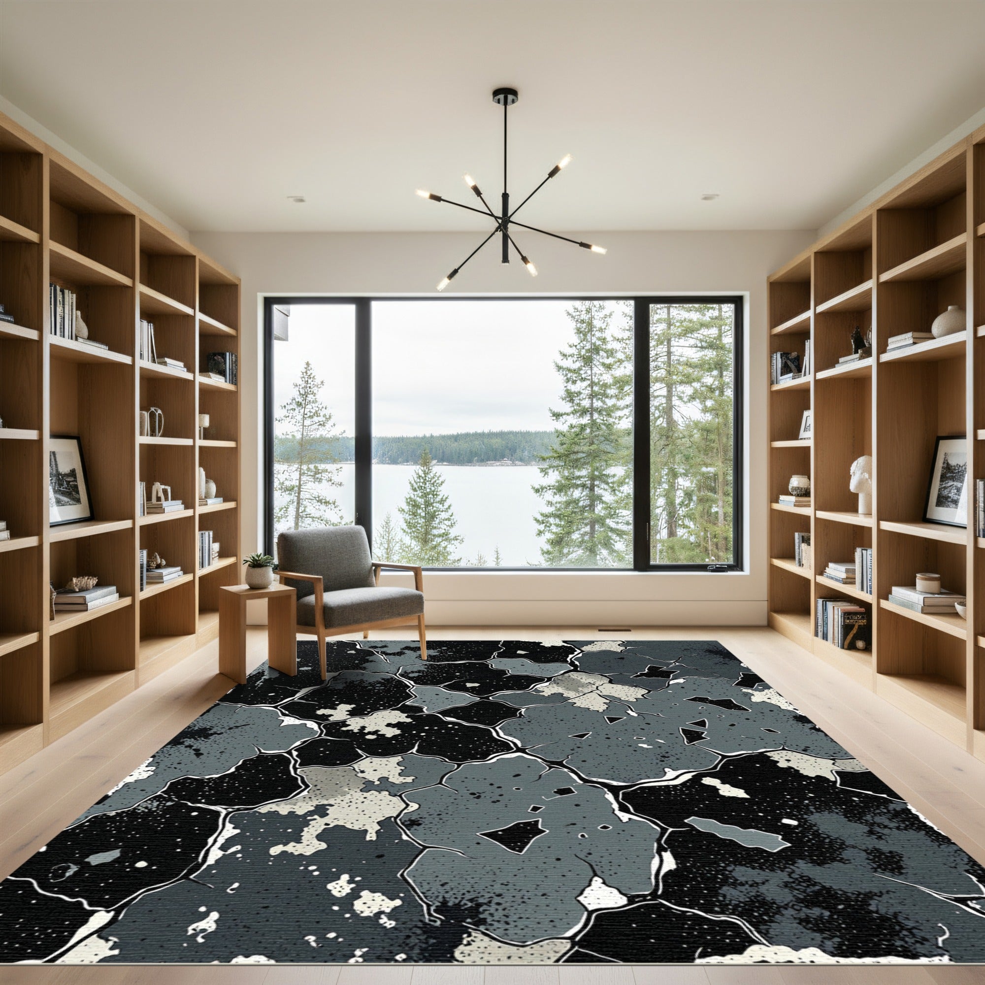 Chipped Stone Abstract Black Gray Rug