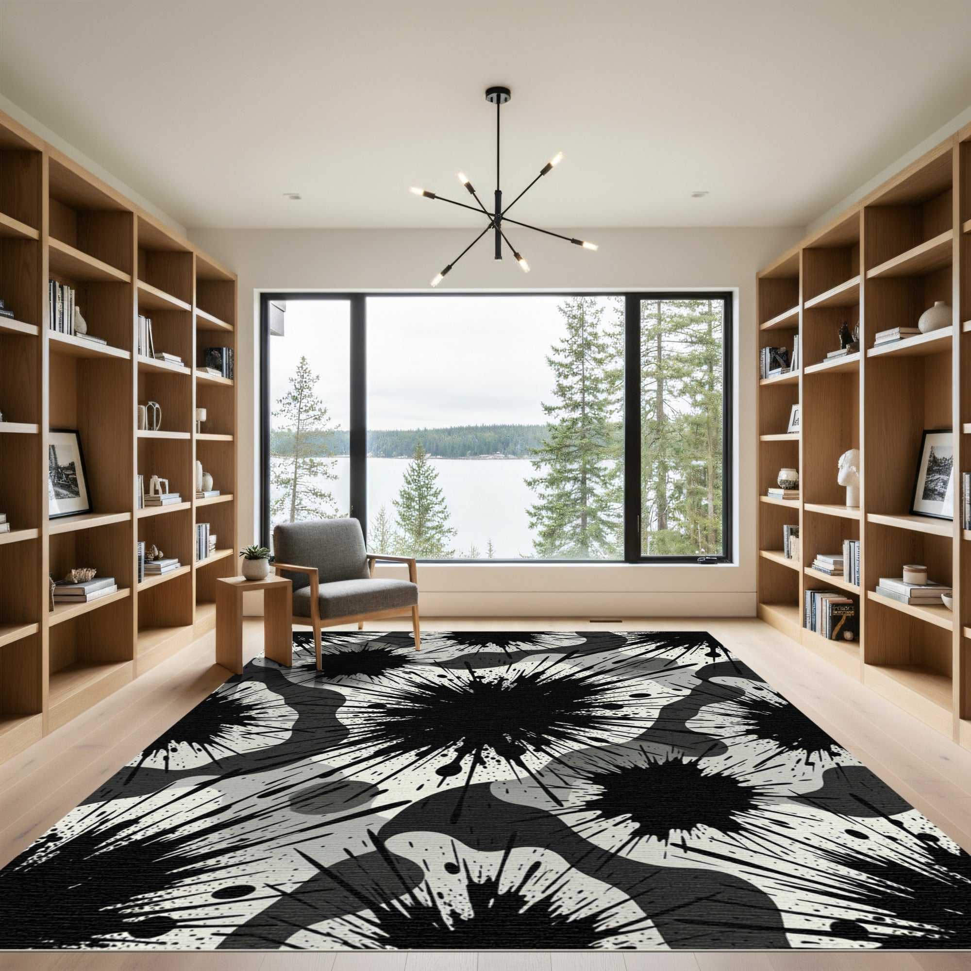 Monochromatic Splatter Camouflage Abstract Rug