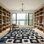 Geometric Navy and Cream Star Tile Rug