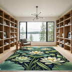 Ethereal White Lotus Pond Botanical Rug