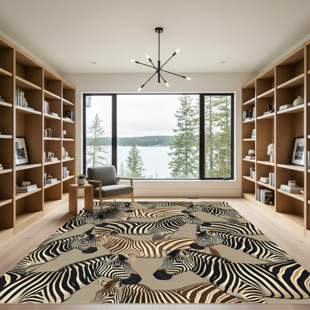 Abstract Sepia and Black Zebra Herd Rug