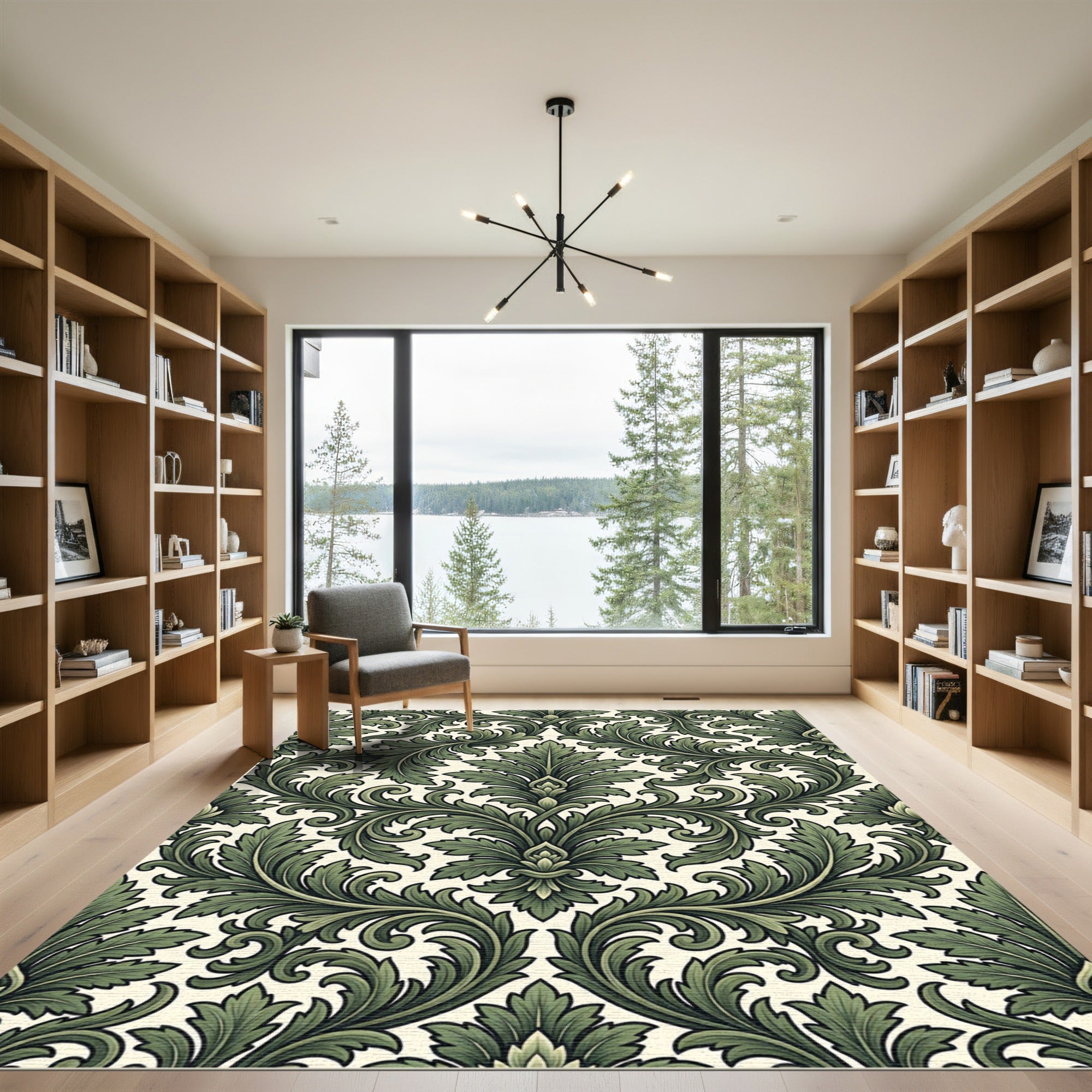 Elegant Forest Green Acanthus Scroll Rug