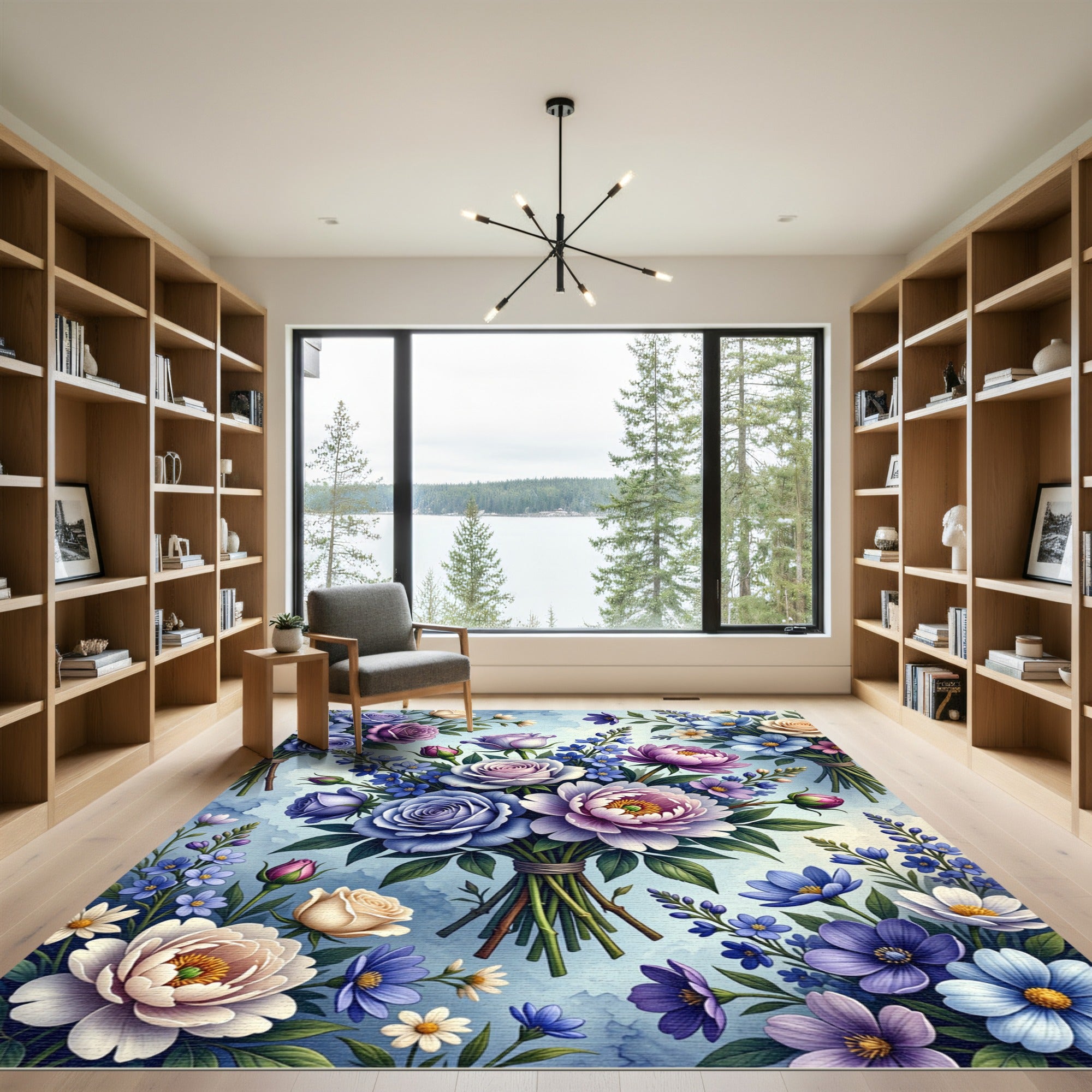 Lavender Blue Floral Bouquet Arrangement Rug