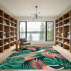 Lush Tropical Foliage Pink Palm Leaf Rug