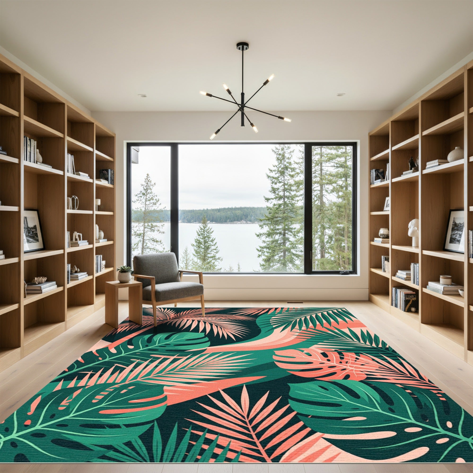 Lush Tropical Foliage Pink Palm Leaf Rug