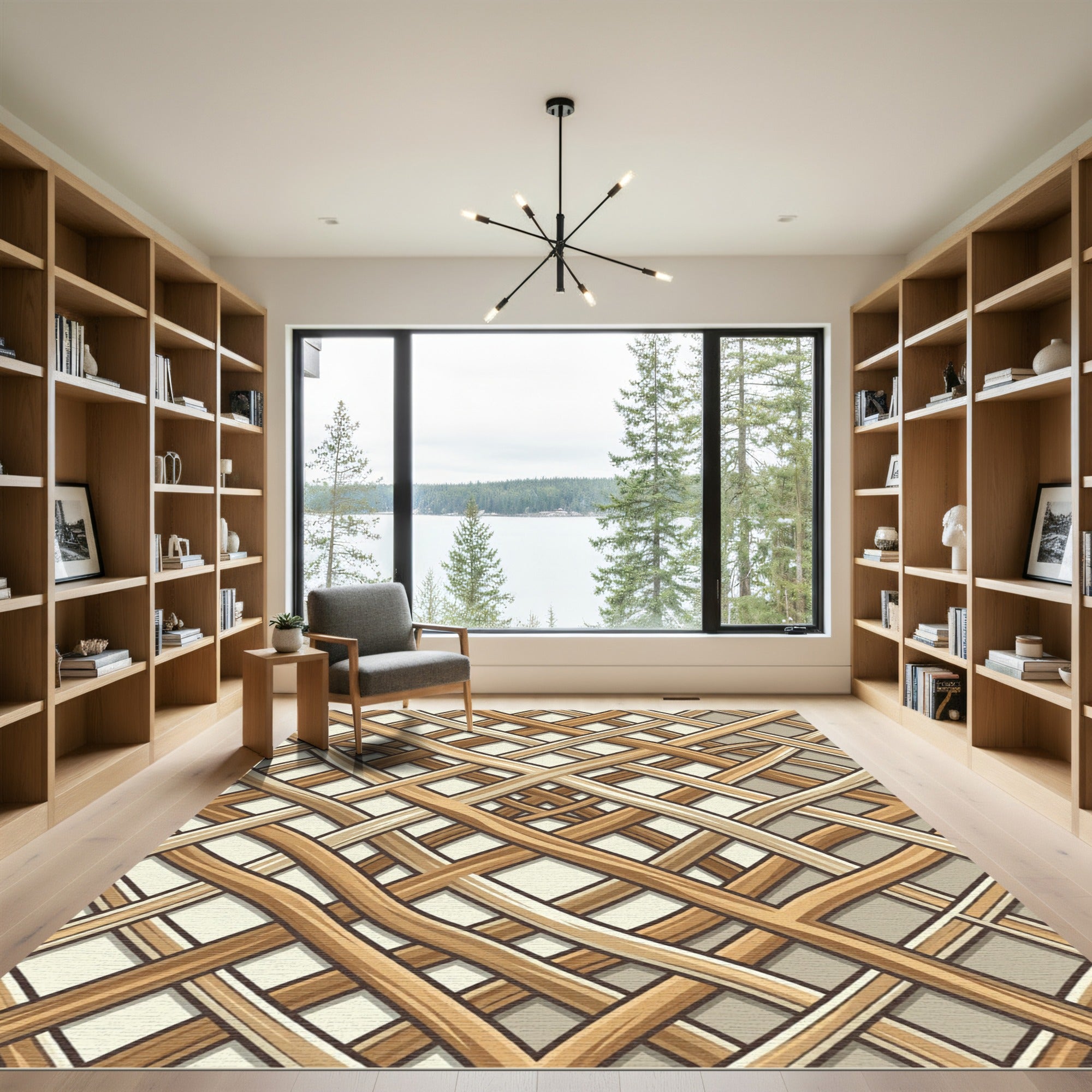 Woven Light Brown Interlocking Lattice Rug