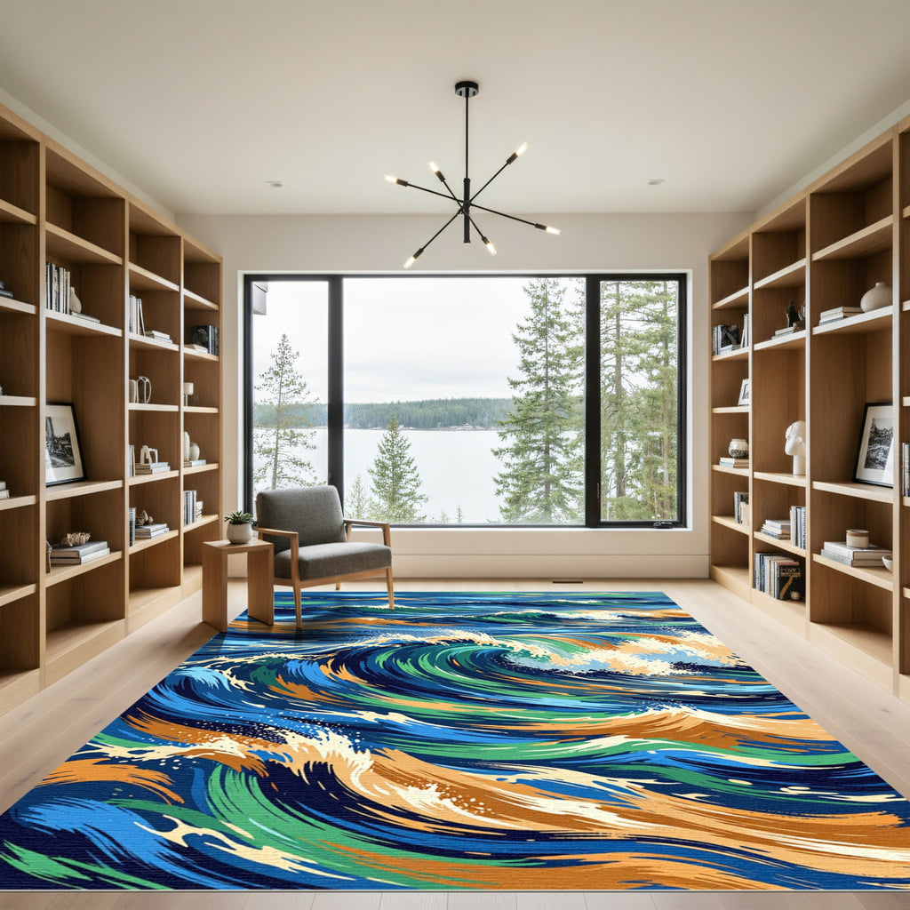 Vibrant Ocean Wave Swirl Rug