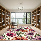 Watercolor Poppy and Lavender Botanical Garden Rug
