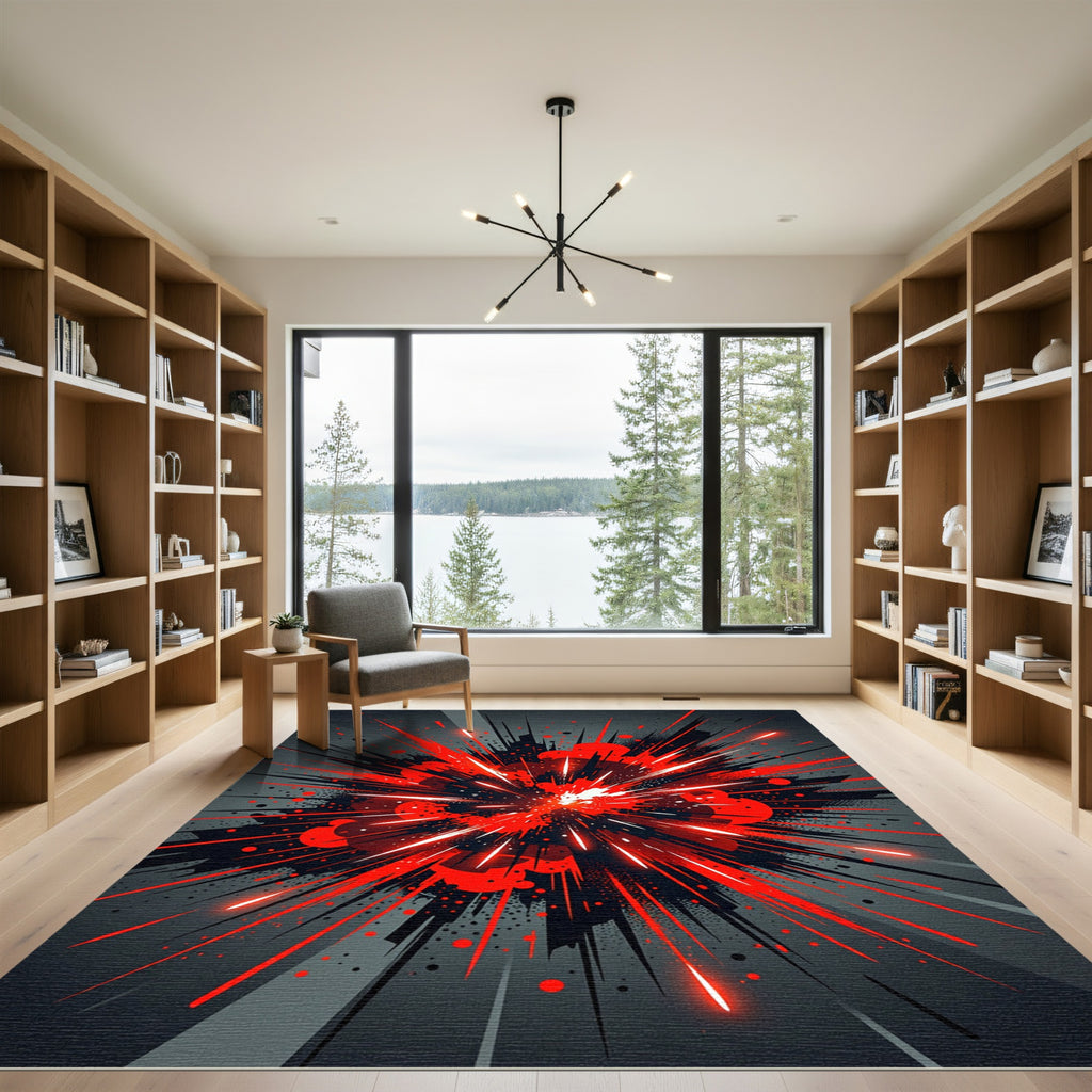 Crimson Burst Radial Splatter Rug